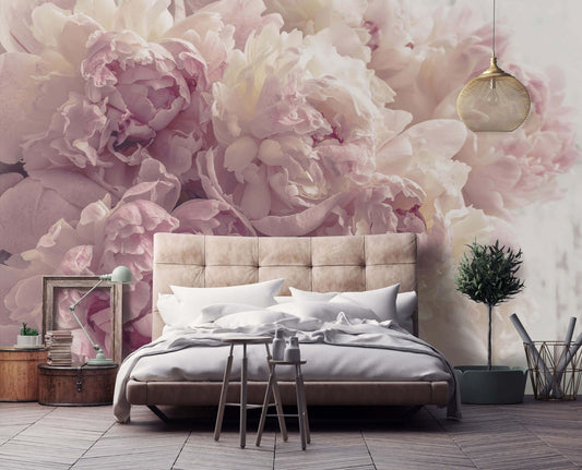 Pink Peonies Floral Non-woven Photo Wallpaper 