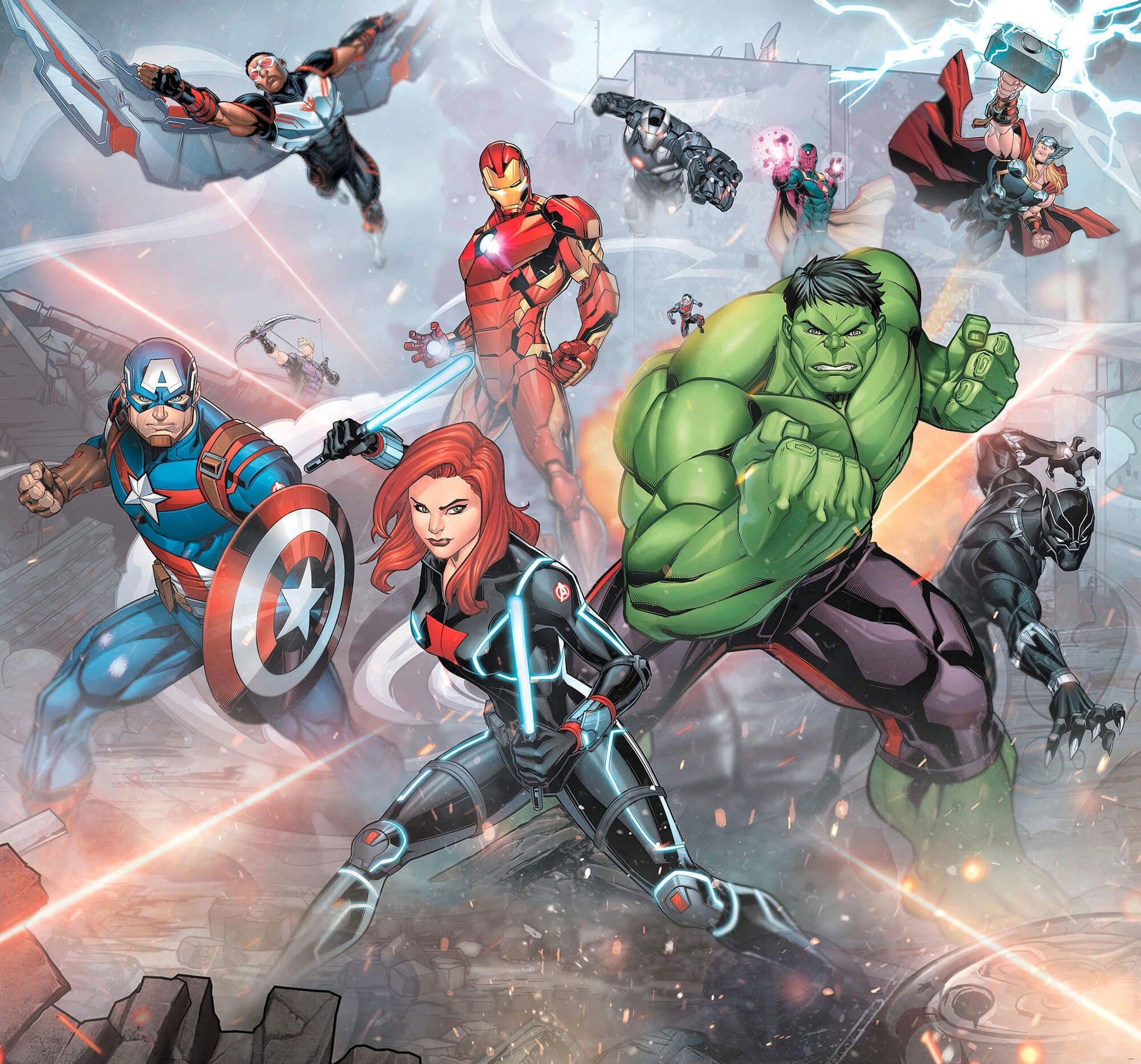 Avengers street revenge Hulk Captain Black Widow Non-Woven Wallpaper Mural Marvel