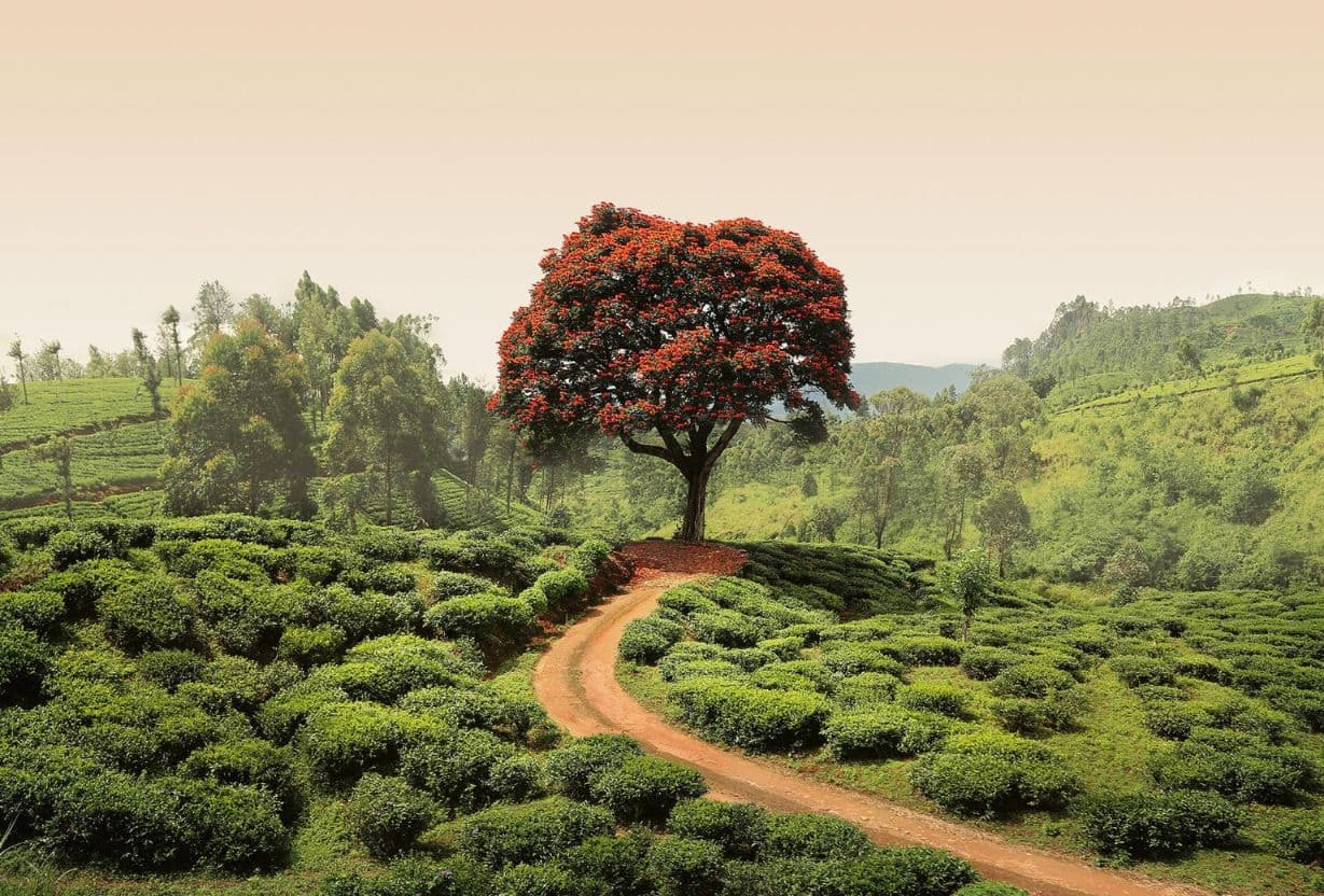 Red Tree And Hills Sri Lanka Wallpaper Mural Idealdecor