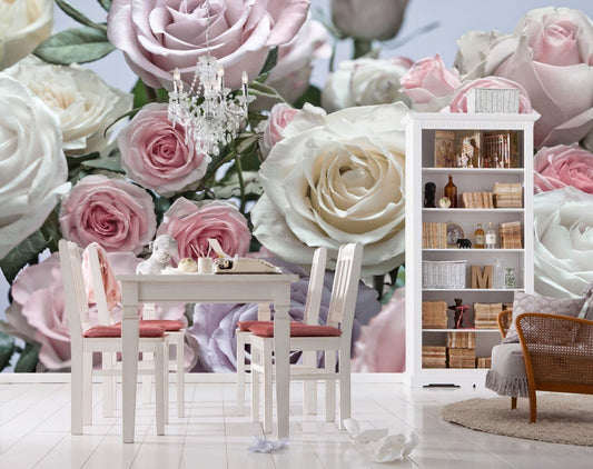 Light Rose Pink Flowers Bedroom Floral Photo Wallpaper 