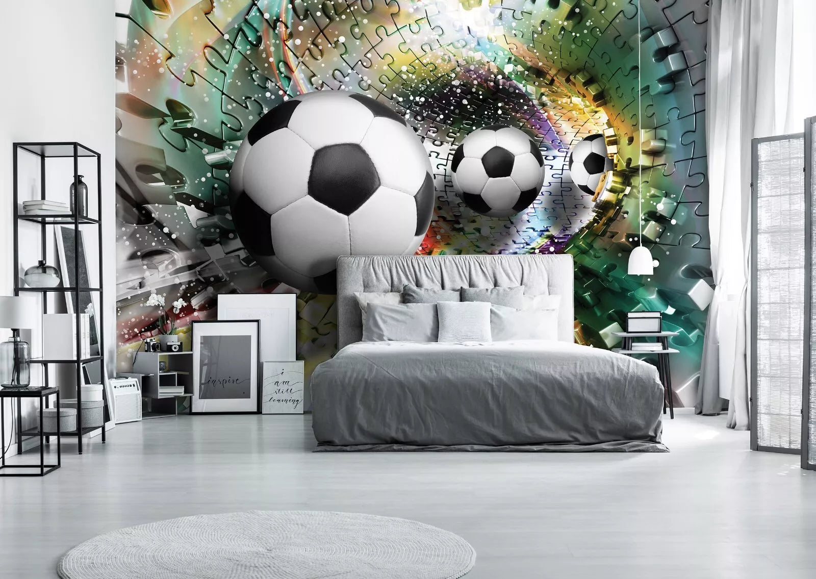 Colorful Puzzle Tunnel 3D Footballs Non-woven Photo Wallpaper 