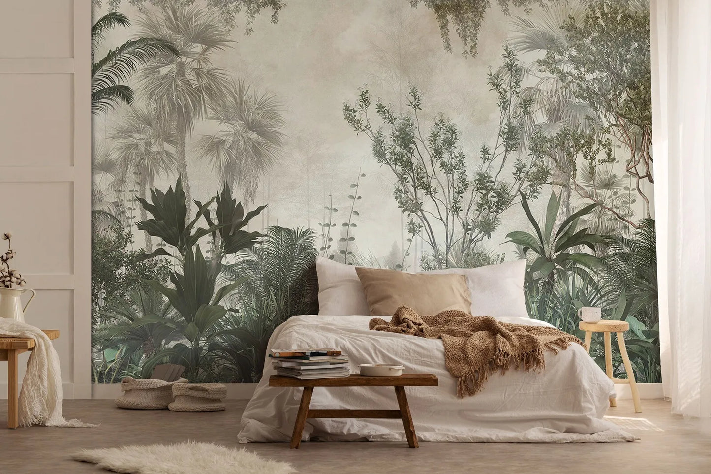 Jungle Botanical Rotten Faded Green Non-woven Photo Wallpaper 