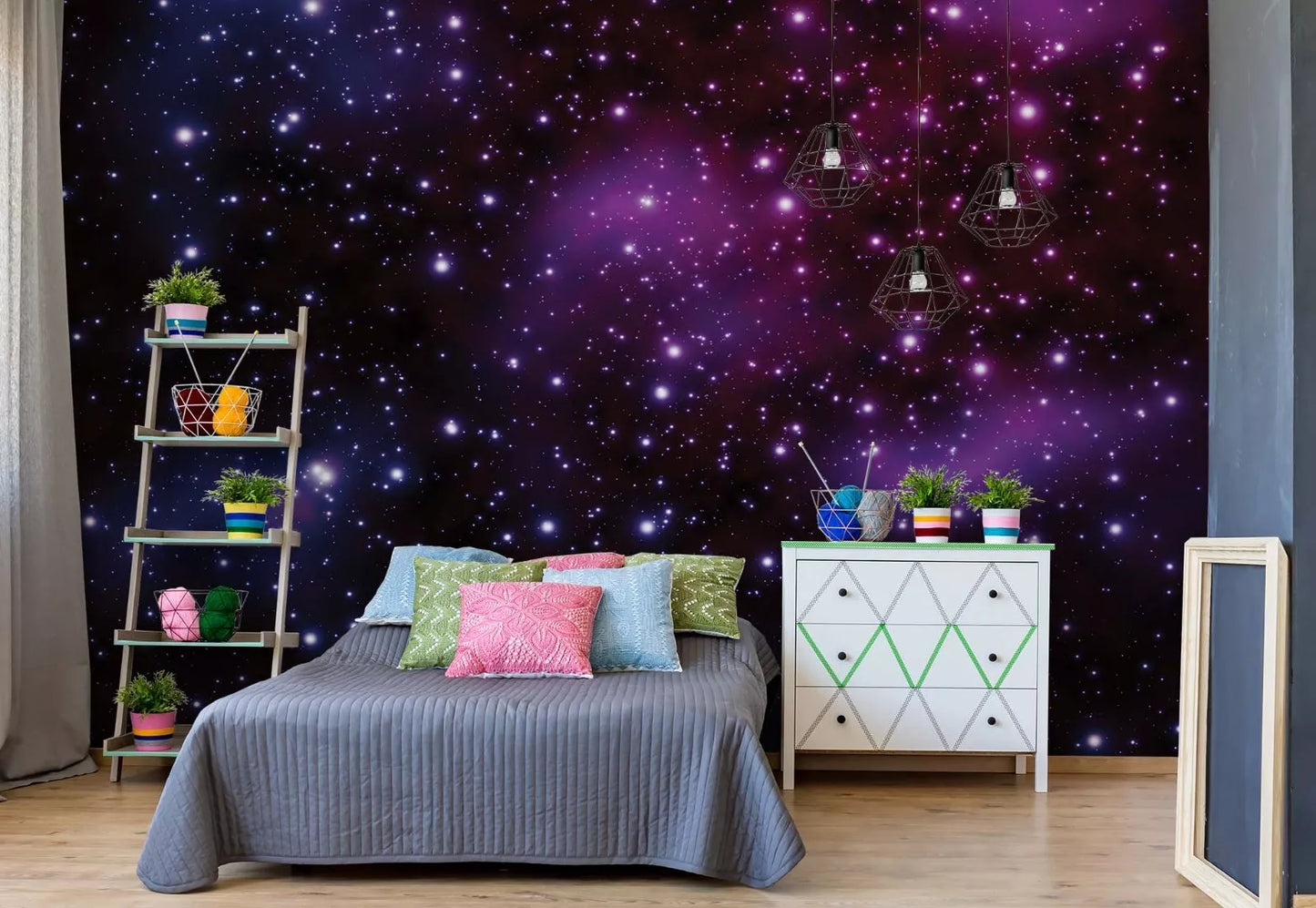 Starry Sky Purple and Blue Non-woven Photo Wallpaper 