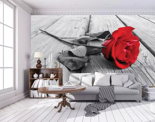 Red Rose Floral Non-woven Photo Wallpaper 