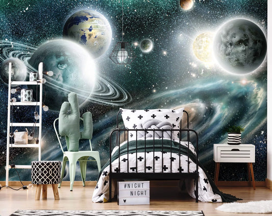 Space Planets Cosmos Kids Bedroom Non-woven Photo Wallpaper 