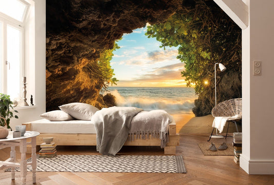 Sea View From Beach Cave Photo Wallpaper 