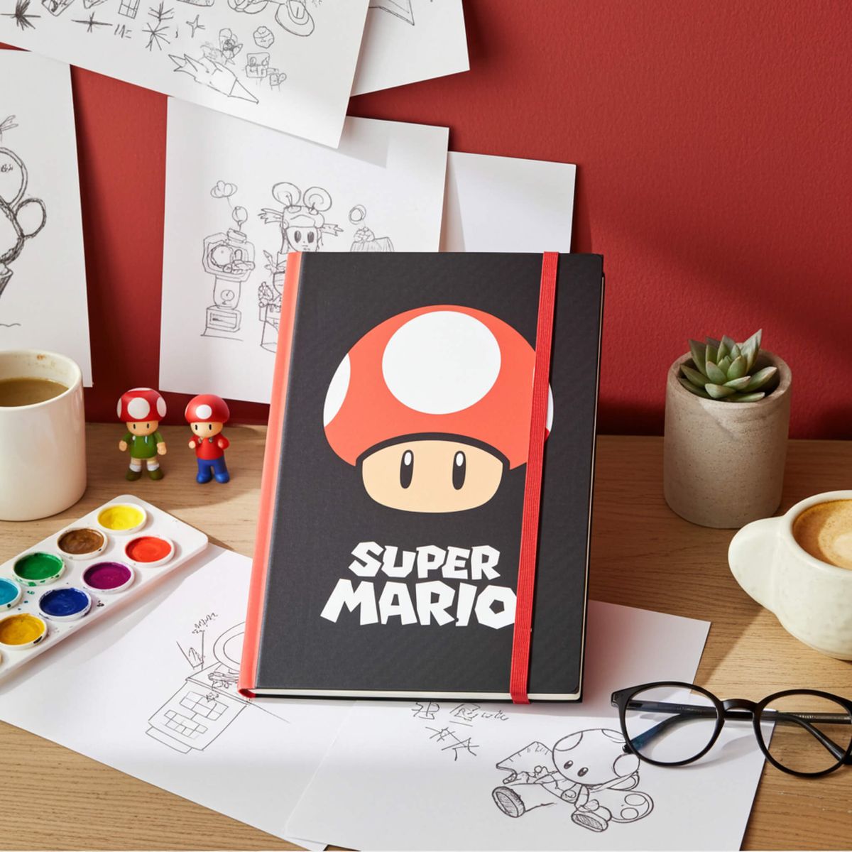 Super Mario Mushroom Lined Hardback A5 Notebook Super Mario