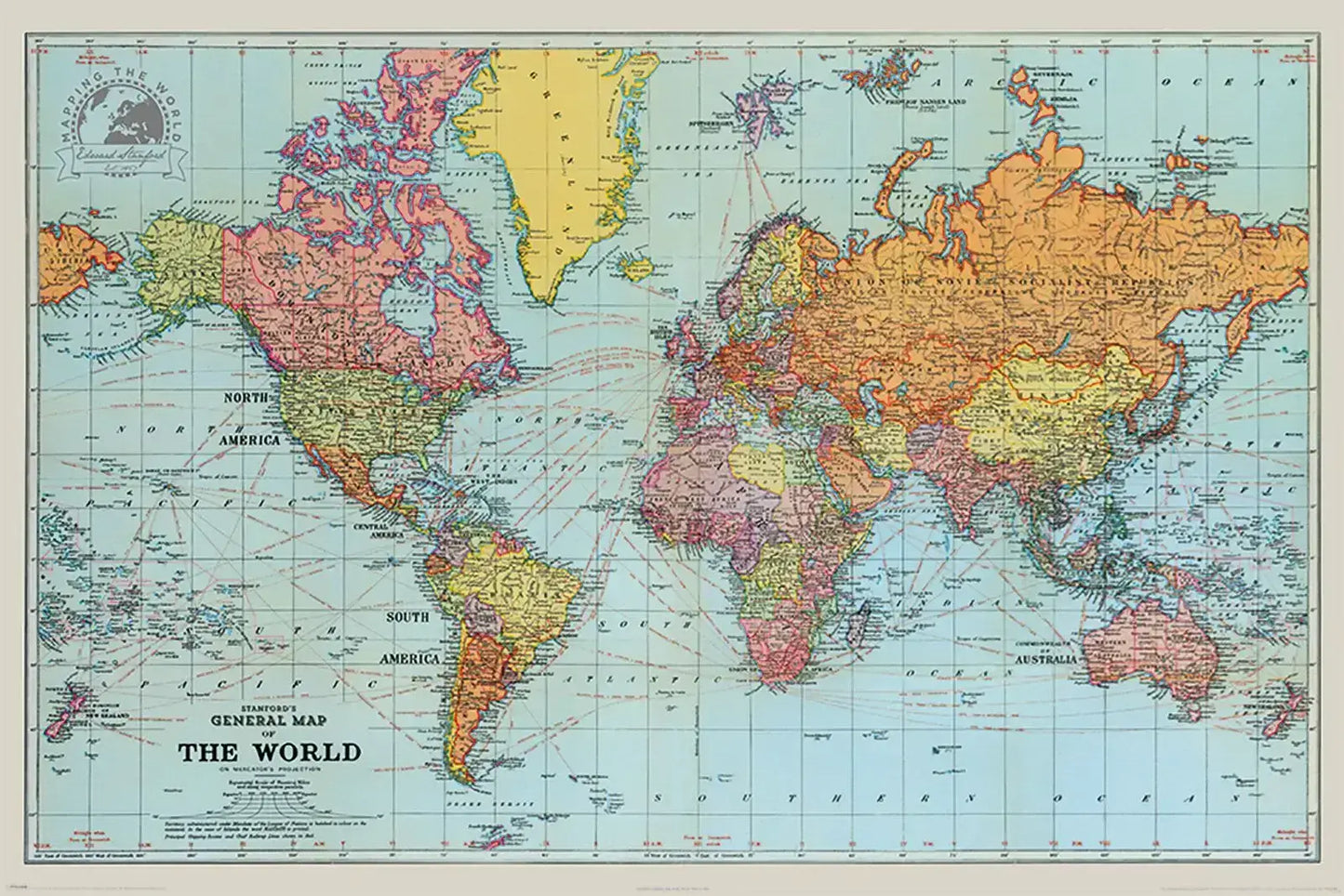 Stanfords General Map Of The World Poster Pyramid International