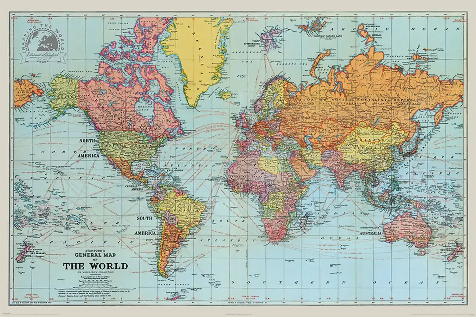 Stanfords General Map Of The World Poster Pyramid International