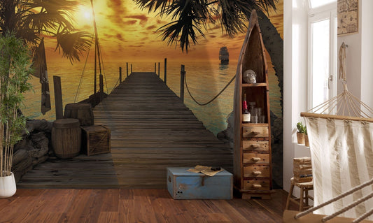 Tropical Pirate Island Ocean View from the Pier Photo Wallpaper 