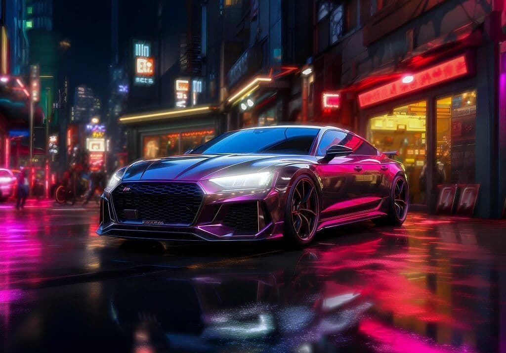 Tuned Sports Car Neon Colors Non-woven Photo Wallpaper 