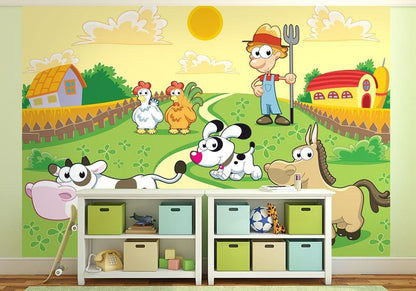 Animals and Farmer Sunny Day Photo Wallpaper Nice Wall