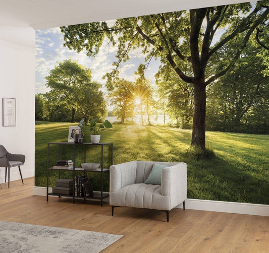 Green Park Over Lake Photo Wallpaper 