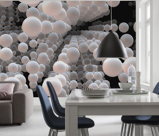 White Grey and Black Spheres 3D Photo Wallpaper 