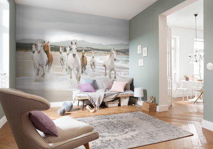 A Herd of Galloping White Horses Girl Bedroom Photo Wallpaper 