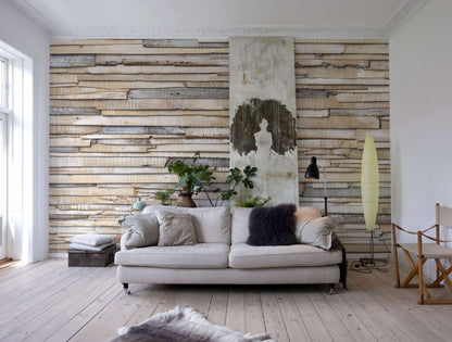 Whitewashed Natural Wooden Planks Imitation Photo Wallpaper 