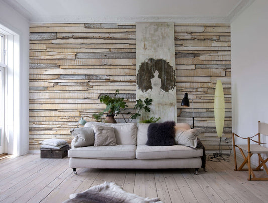 Whitewashed Natural Wooden Planks Imitation Photo Wallpaper 