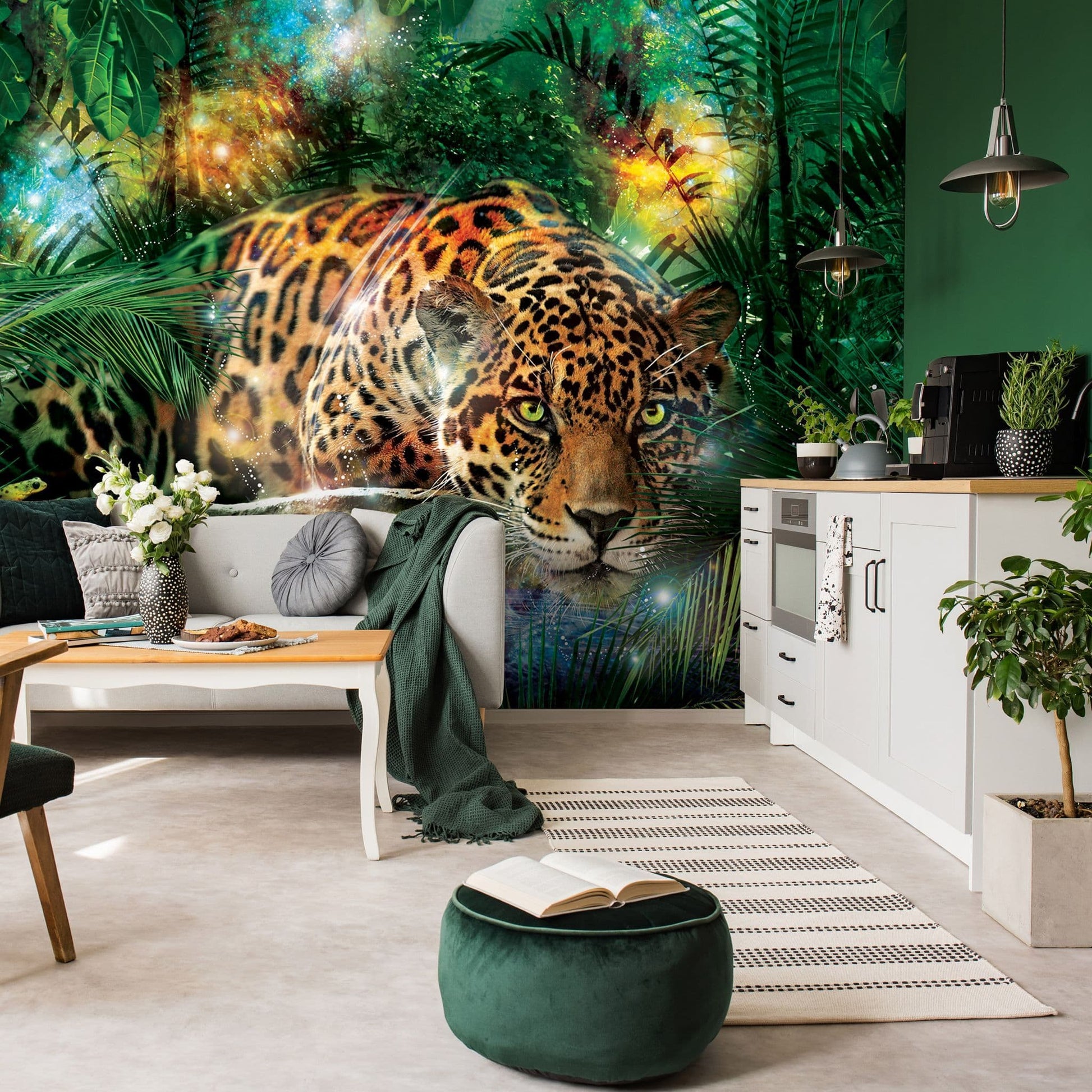 Wild Leopard in the Jungle Dinning Room Non-woven Photo Wallpaper 