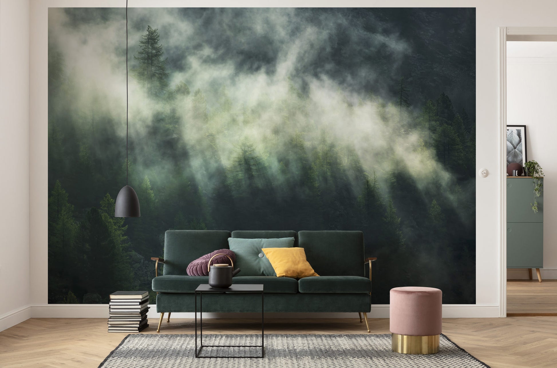 Forest Misty Tree Crowns Living Room Non-woven photo wallpaper 