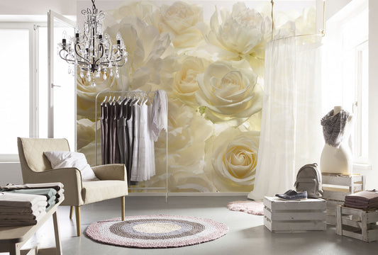 Beige Roses Dressing Room and Bedroom Floral Non-Woven Wall Mural  (W x H) 368cm x 248cm (144" x 98")