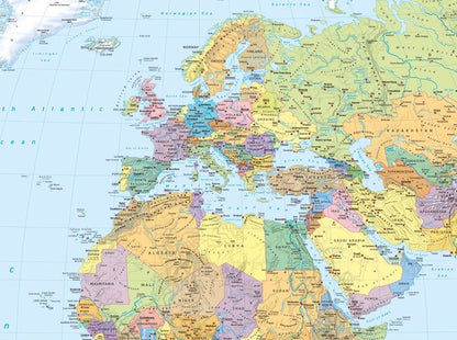 Political Map of the World Blue Non-Woven Wall Mural  (W x H) 368cm x 248cm (144" x 98")