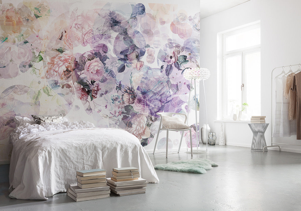 Pink and Purple Floral Floral Non-Woven Wall Mural  (W x H) 368cm x 248cm (144" x 98")