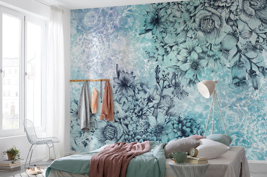 Blue Windflowers Floral Floral Non-Woven Wall Mural  (W x H) 368cm x 248cm (144" x 98")