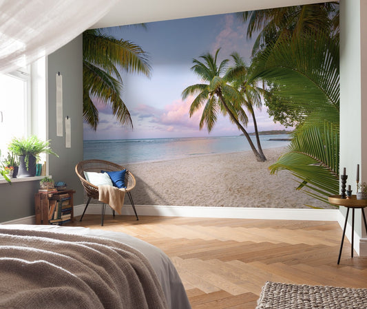 Morning in Paradise Palmy Beach Tropical Scenery Non-Woven Wall Mural  (W x H) 368cm x 248cm (144" x 98")