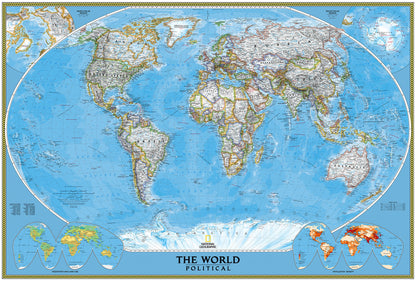 National Geographic Political Map of The World Non-Woven Wall Mural  (W x H) 368cm x 248cm (144" x 98")